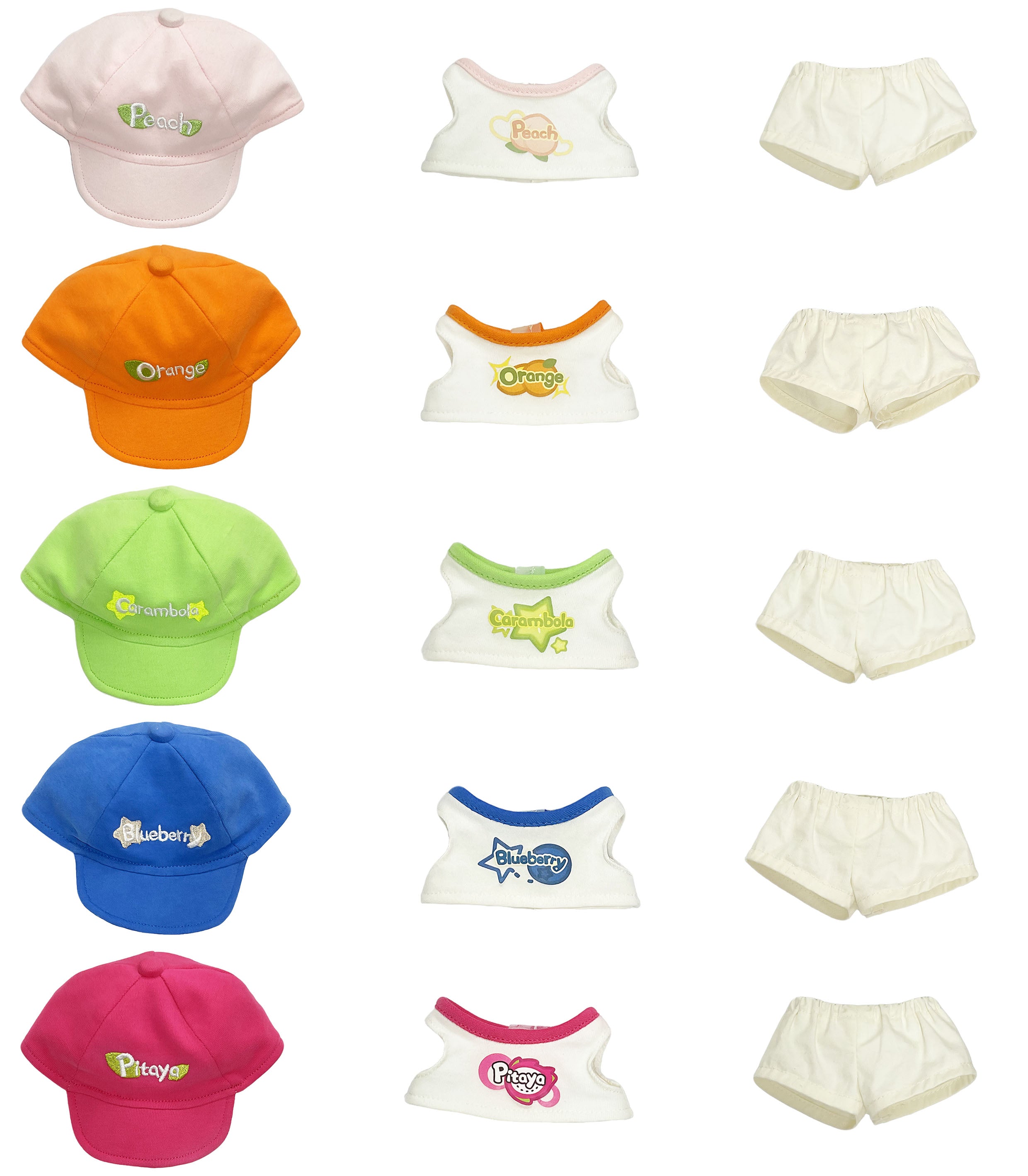 Doll Clothes | Five-color baseball uniform set | Five-color baseball cap | Fruit elements